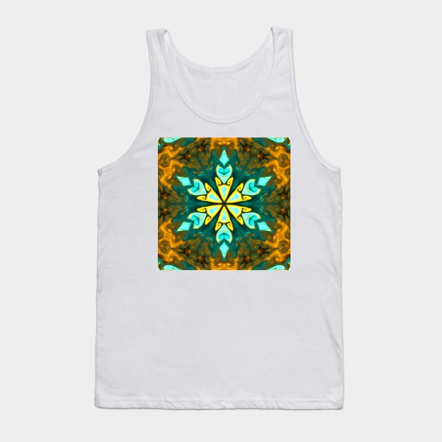 Psychedelic Mandala Flower Teal and Yellow Tank Top by WormholeOrbital